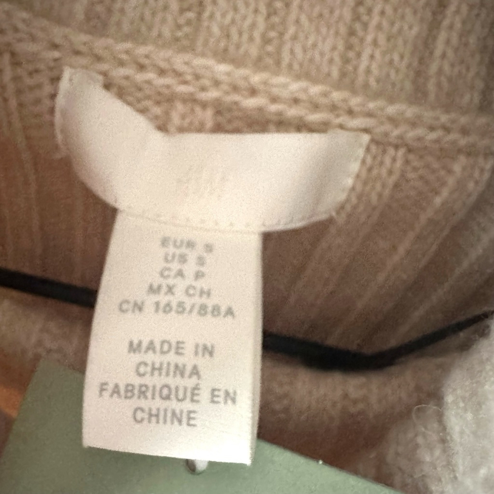 H&M Beige Wool Ribbed Sleeveless Turtleneck Sweater Dress Women's Size S - Picture 5 of 7